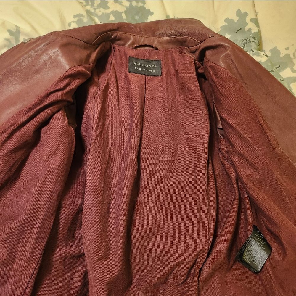 AllSaints “Alder Biker" Brown Buttery Leather Moto Jacket US 6/ EU 38 Ret. $499 - Picture 11 of 14